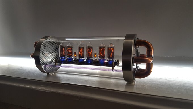 Nixie clock in clear tube.